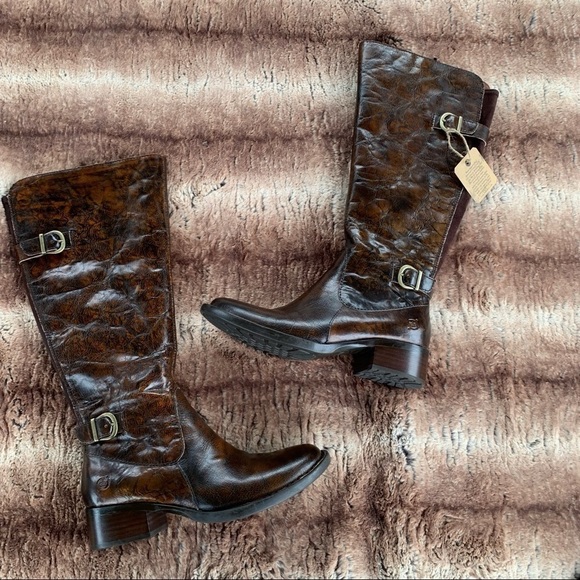 Born Gibb Knee High Riding Boot Distressed Brown Leather - Picture 2 of 12